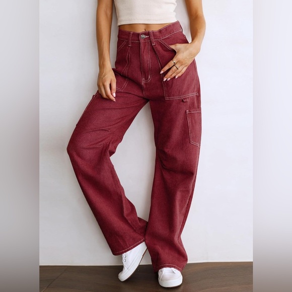 DOKOTOO Pants - Dokotoo 6 Pocket High Waisted Corduroy Texture Cargo Wide Leg Pants Sz 16 EUC